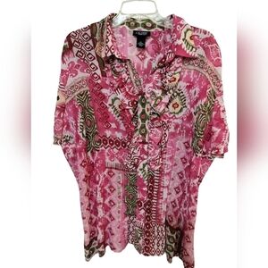 1723) Liz&Me Platinum Coll Pink Ruffle Pleated Button down Blouse Size 14/16W